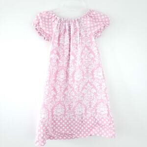 Handmade Pink White Damask Dress Fits Like 6, Summer Dress, Short Sleeve